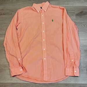 Ralph Lauren Mens Gingham Button Down Shirt Classic Fit Orange Pony Polo